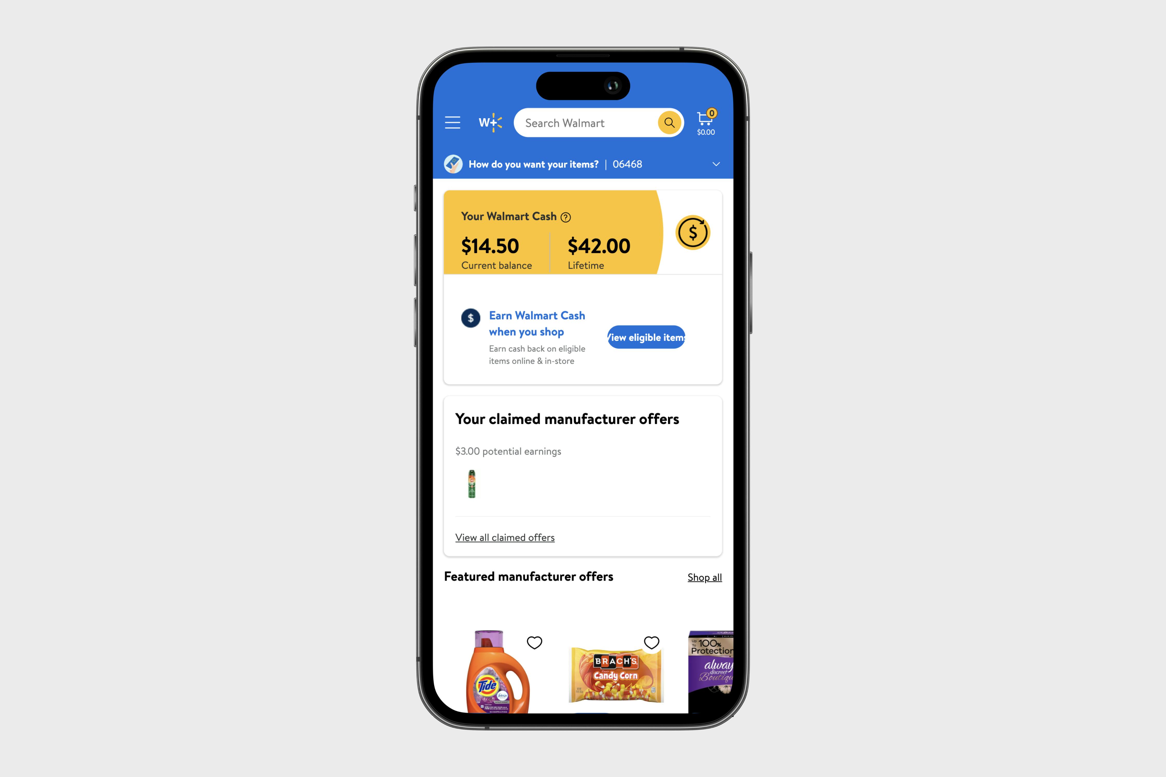 walmart cash program app screenshot for manufacturer offers