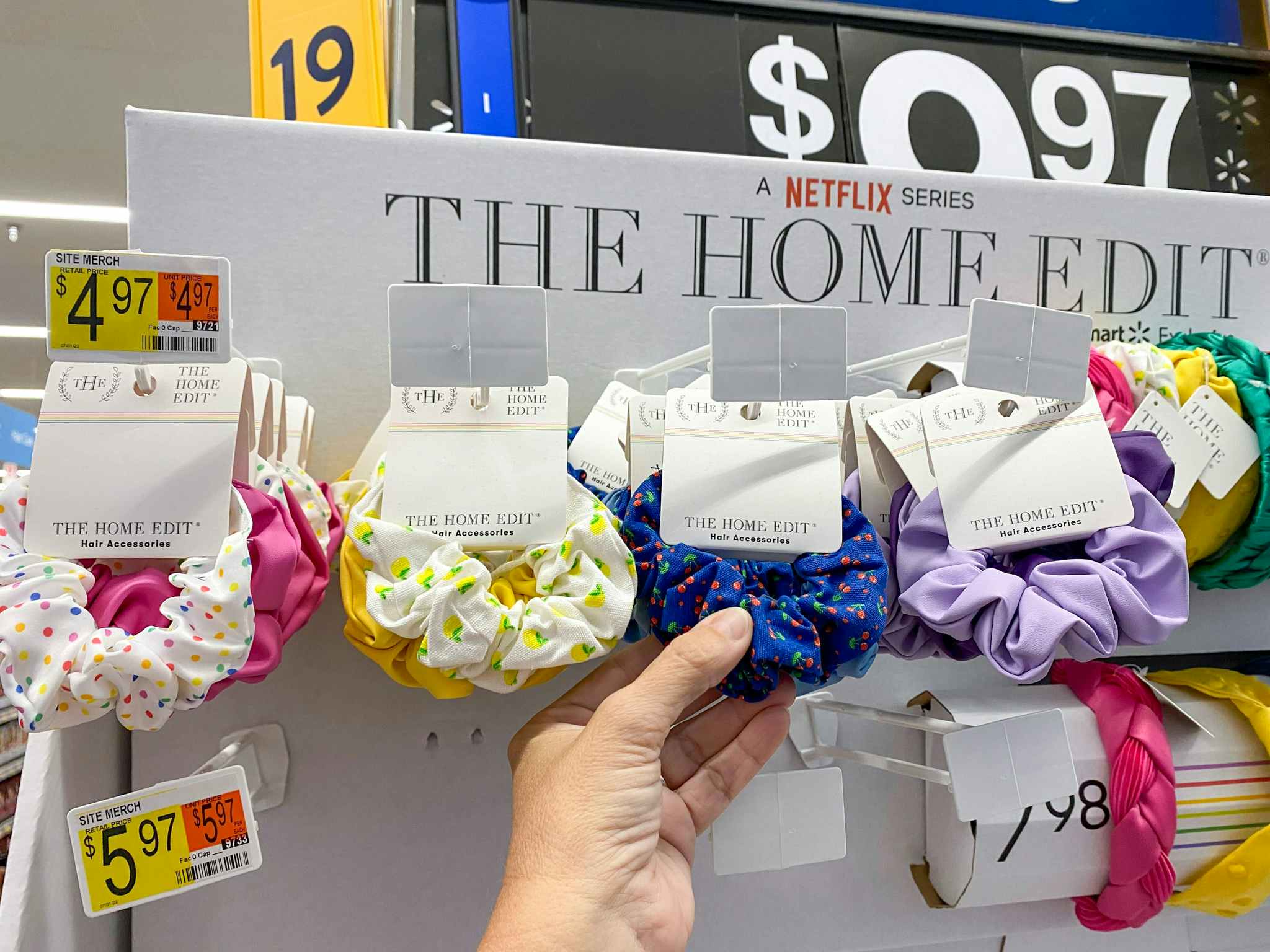 hand holding the home edit scrunchies at walmart