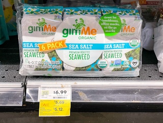 seaweed on a shelf with sale sign at whole foods