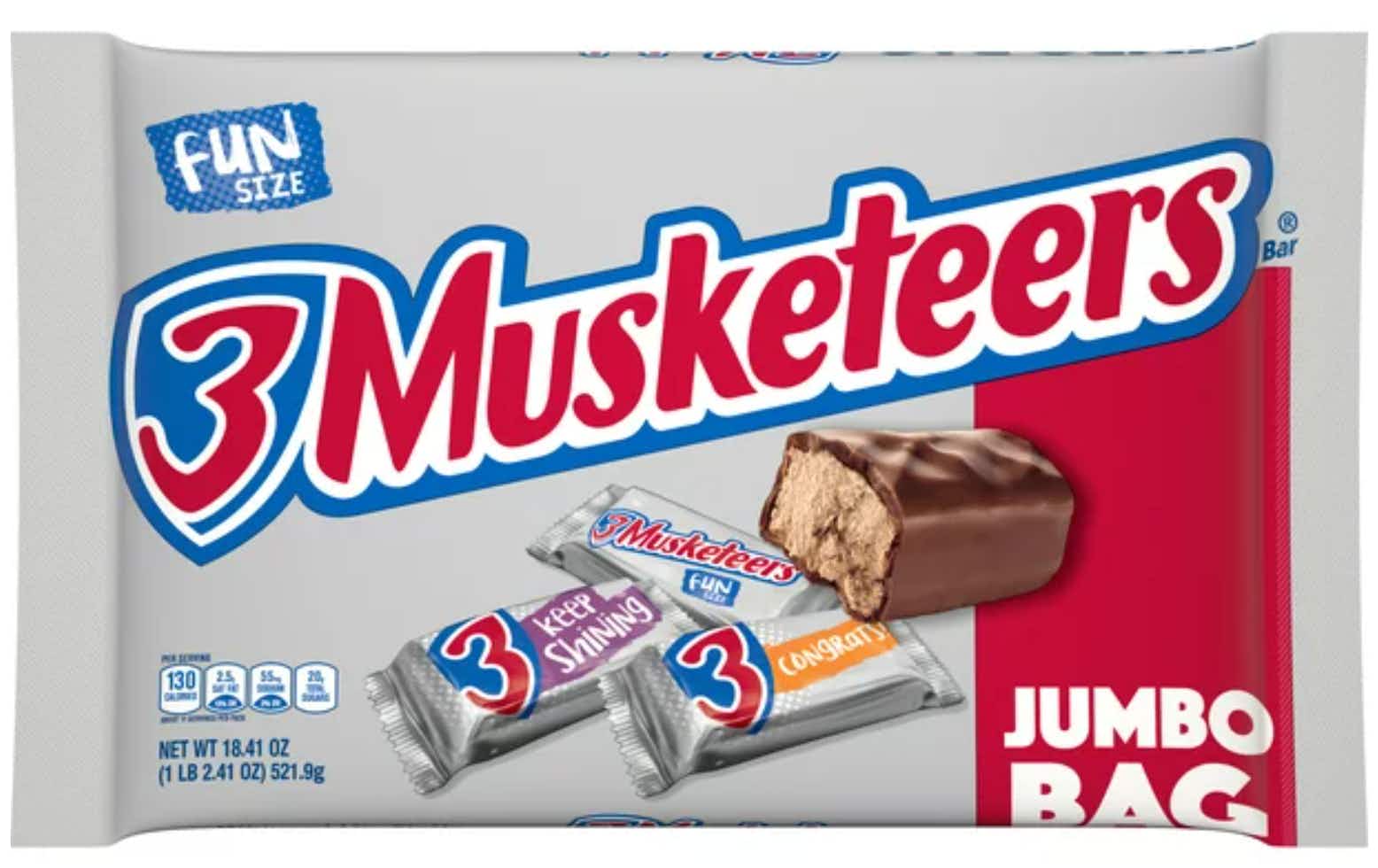3 Musketeers fun size candy bar bag.