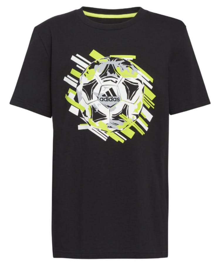 a black adidas shirt with a soccer ball