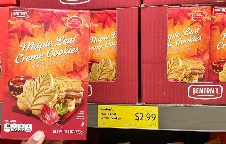 maple leaf cookies hand held near sale sign