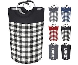 Black plaid laundry basket