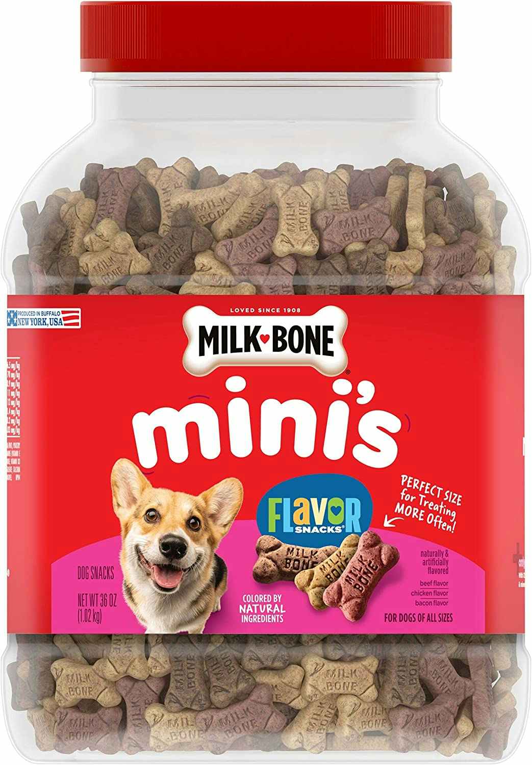 A container of Milk-Bone Mini's dog treats.