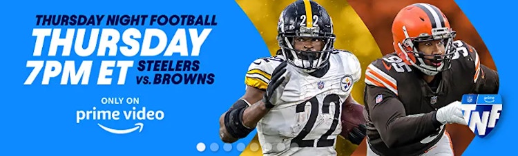 Promo image of the Steelers - Browns Thursday Night Football game on Prime Video