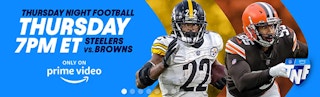 Promo image of the Steelers - Browns Thursday Night Football game on Prime Video