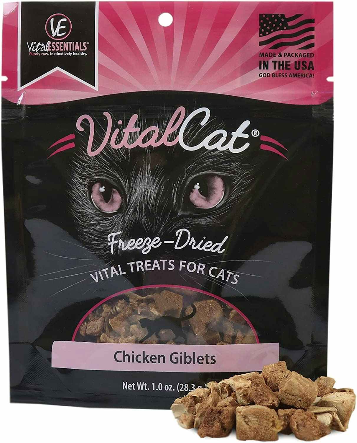A bag of cat treats on a white background.