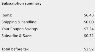 An Amazon subscription ending in $2.92.