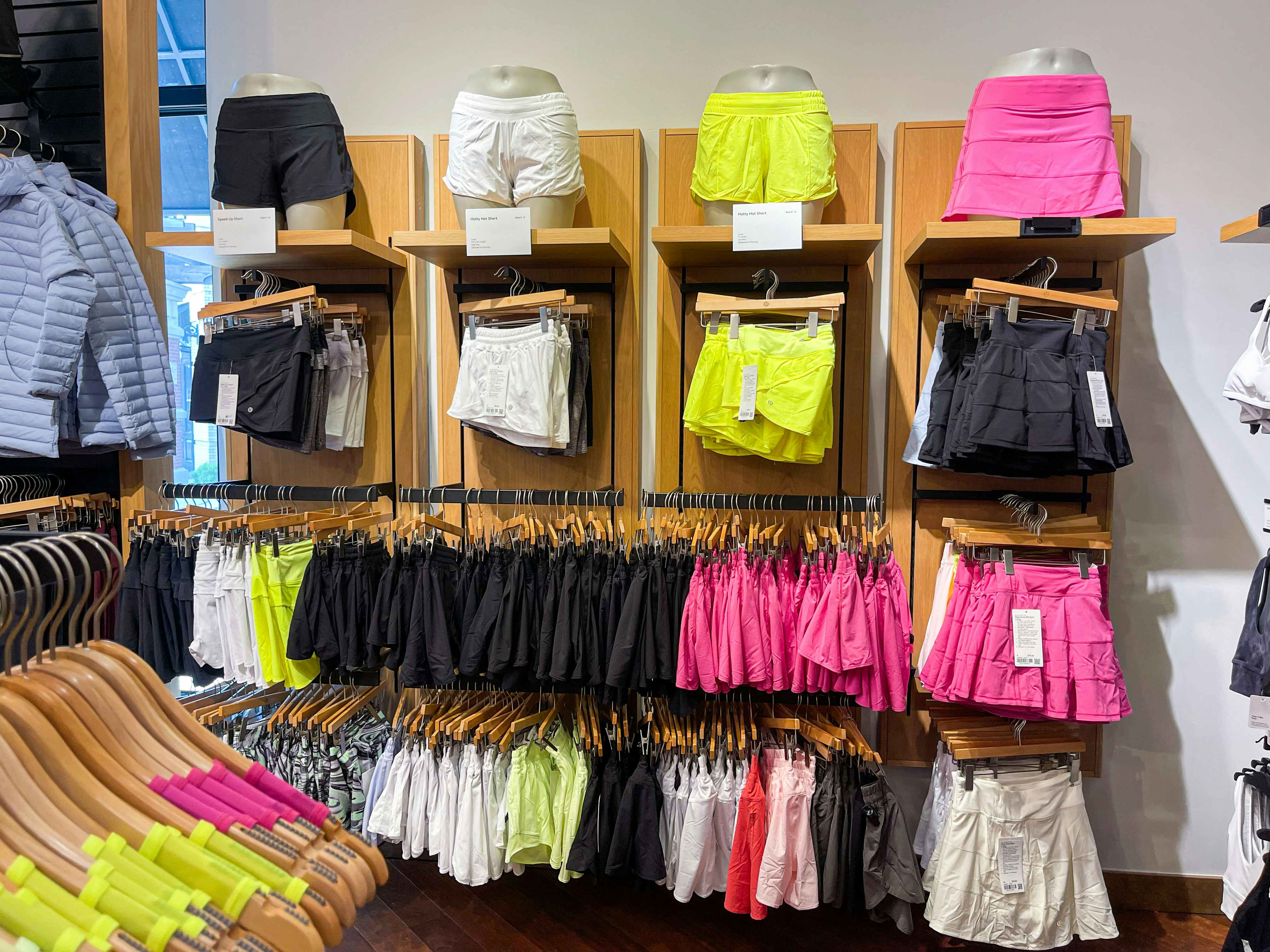 A variety of work out shorts at Lululemon