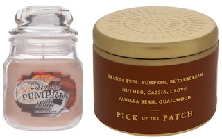 Two fall candles from Hobby Lobby on a white background.