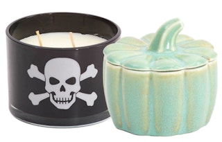 Two fall candles from Marshall's on a white background.