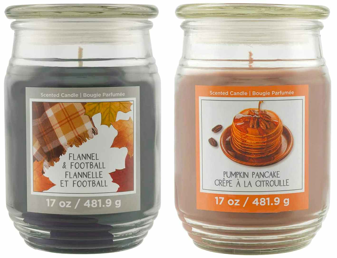 Two fall candles from Michaels on a white background.