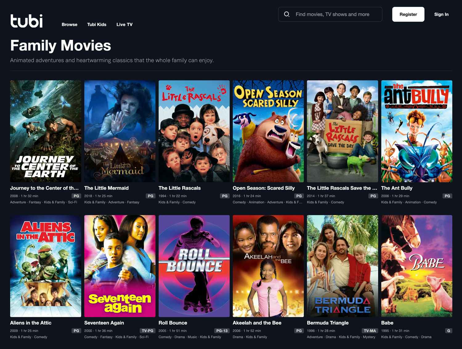 tubi free moving streaming with family movies screenshot