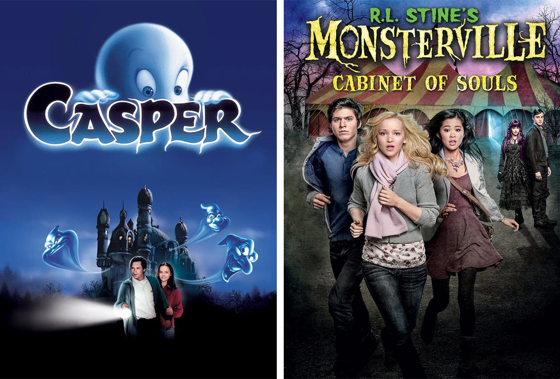 The covers for the kids Halloween movies Casper and R.L. Stine's Monsterville Cabinet of Souls.