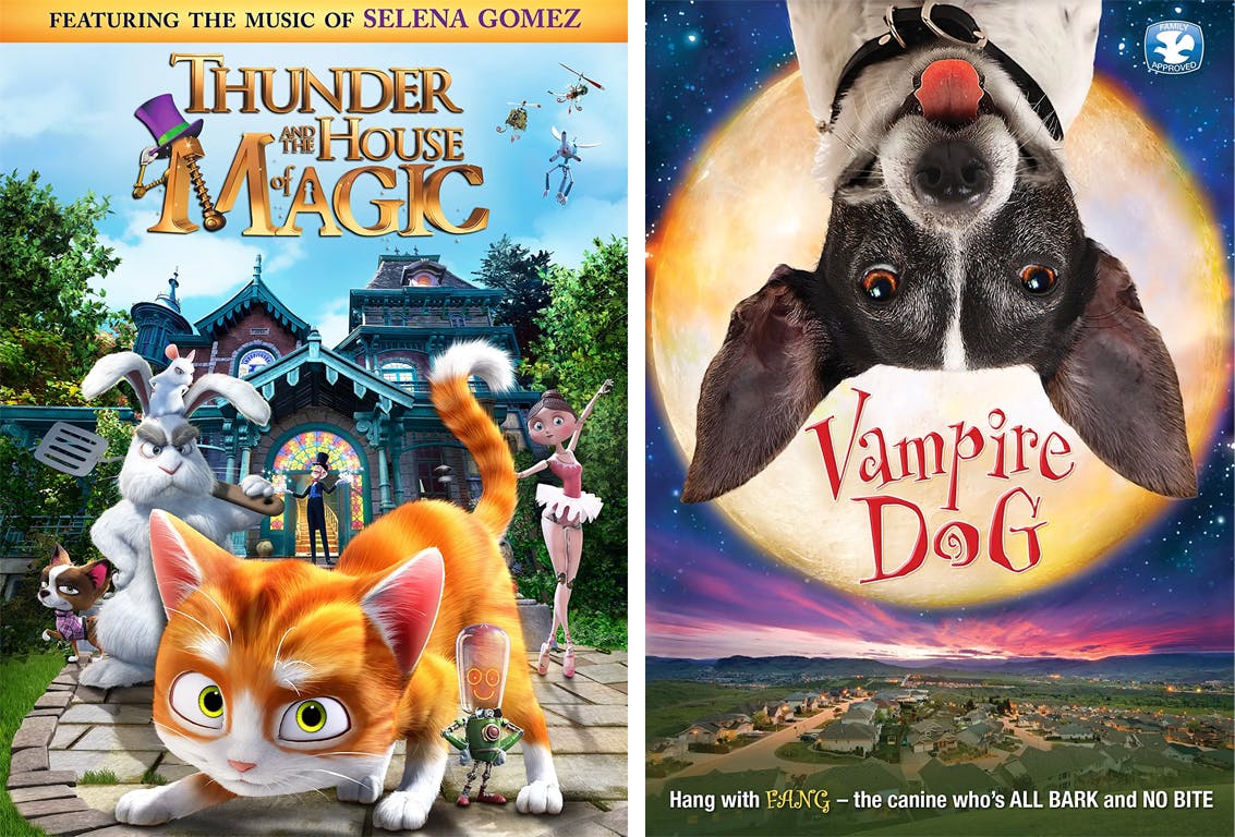 The covers for the kids Halloween movies Thunder and the House of Magic and Vampire Dog.