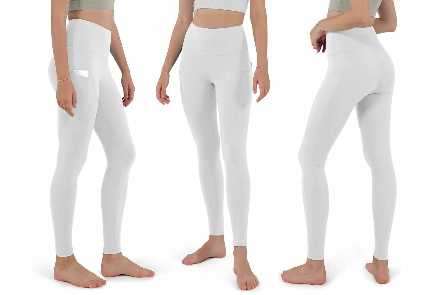 ODODOS Tummy Control High Waisted Yoga Pants w/ Pockets in white