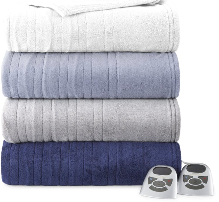 a stack of microplush heated electric blankets