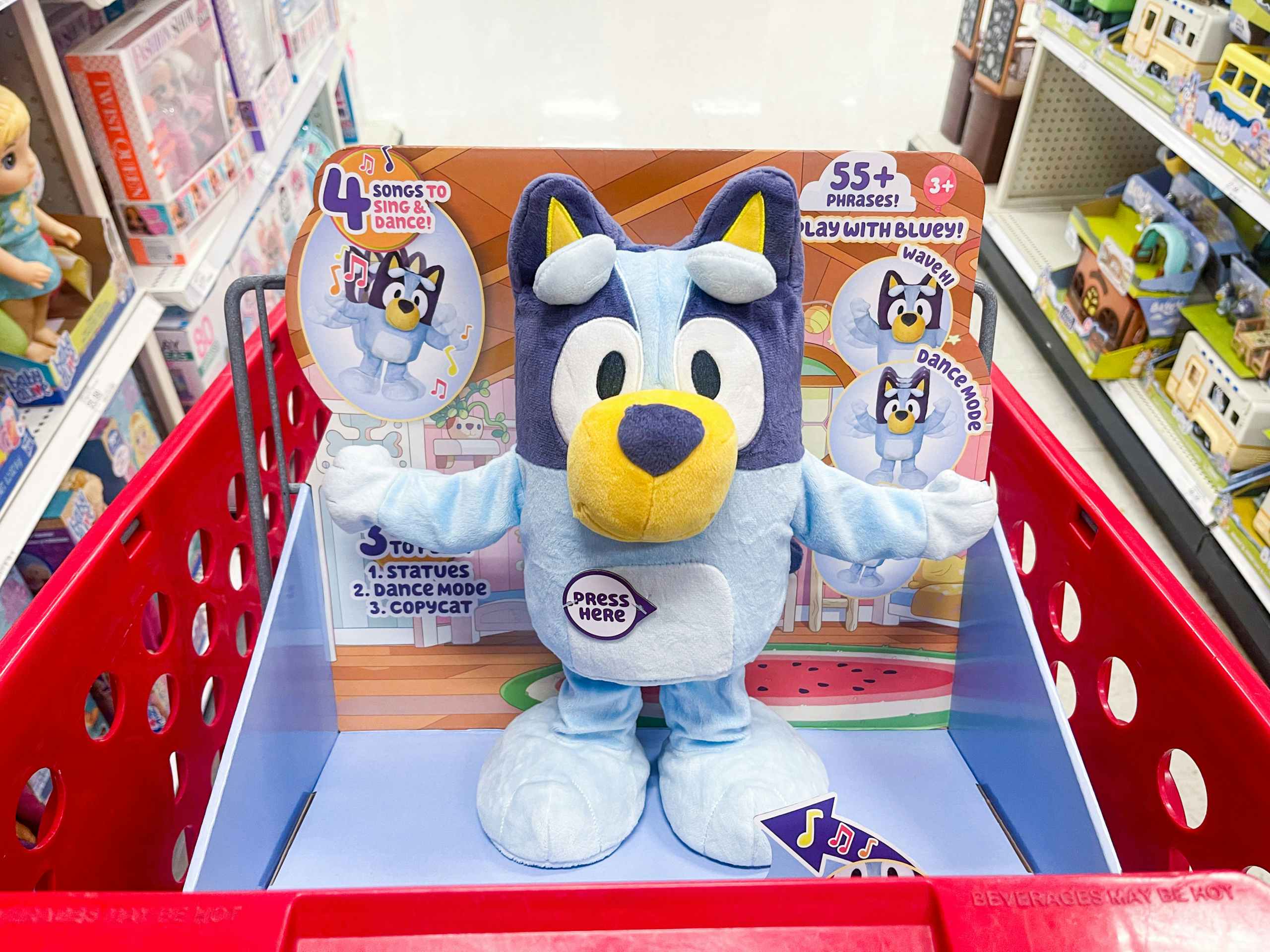 A Bluey Dance and Play sitting in a shopping cart