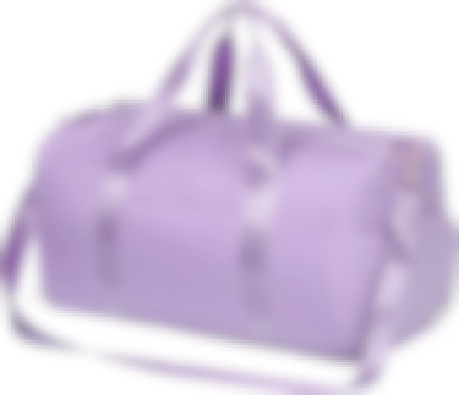 A lavender-colored dufflebag on a white background.