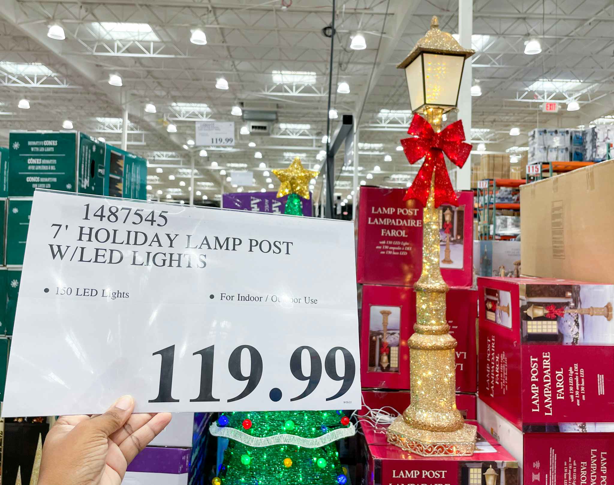 lamp post on display with hand held sale sign at costco