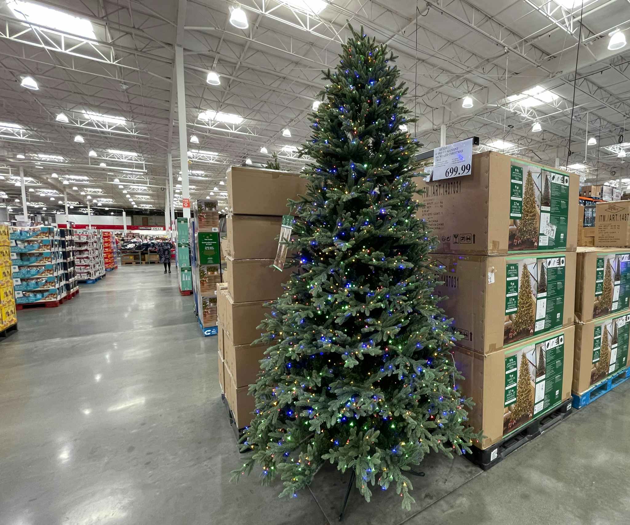 9 foot christmas tree with sale sign at costco