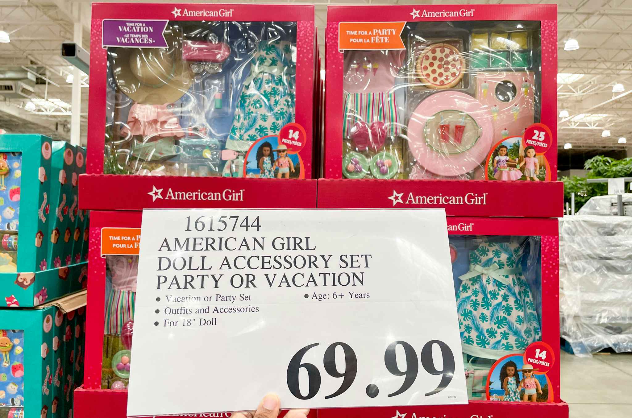 American girl doll accessories with sale sign at costco