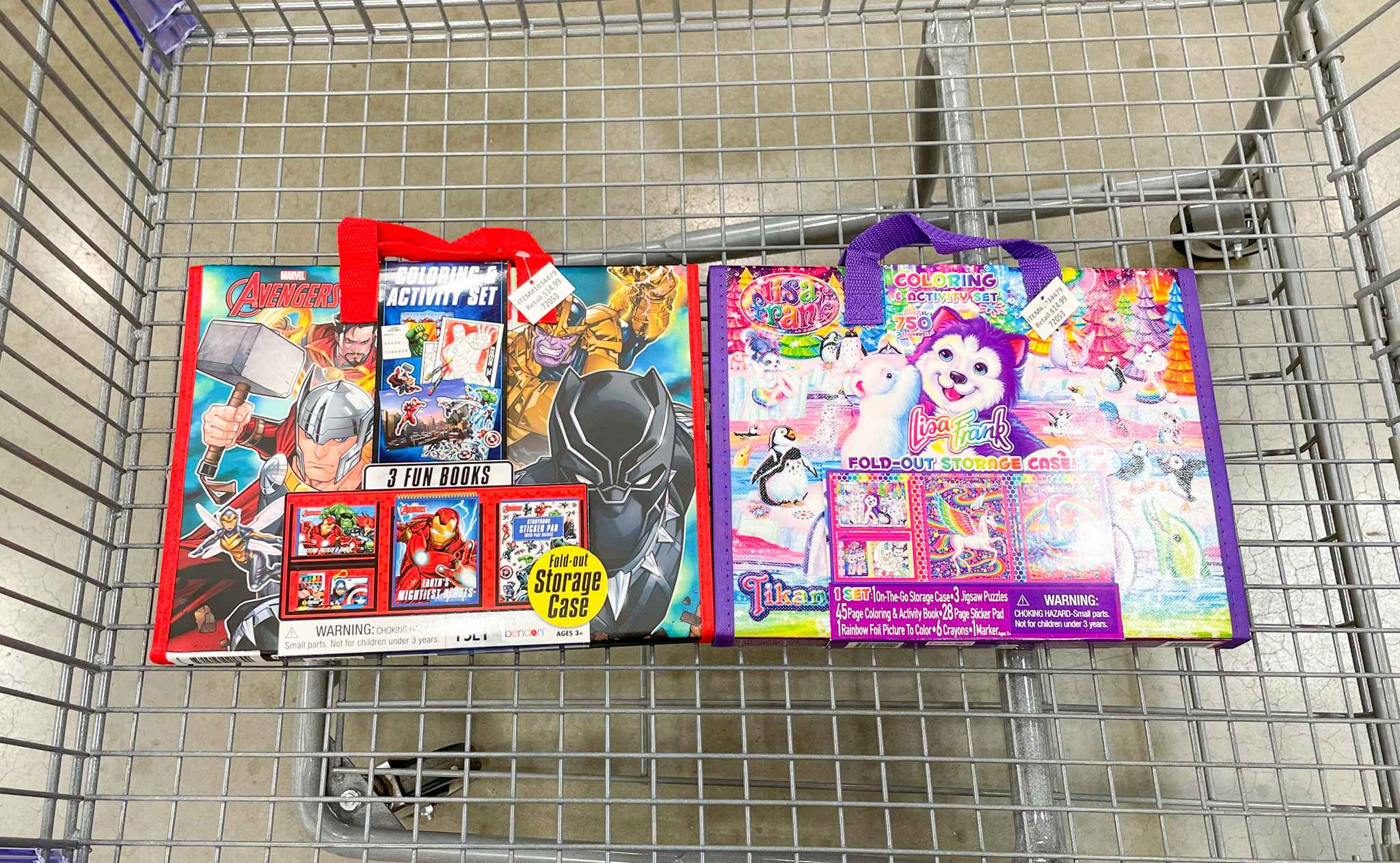 activity books in a cart at costco