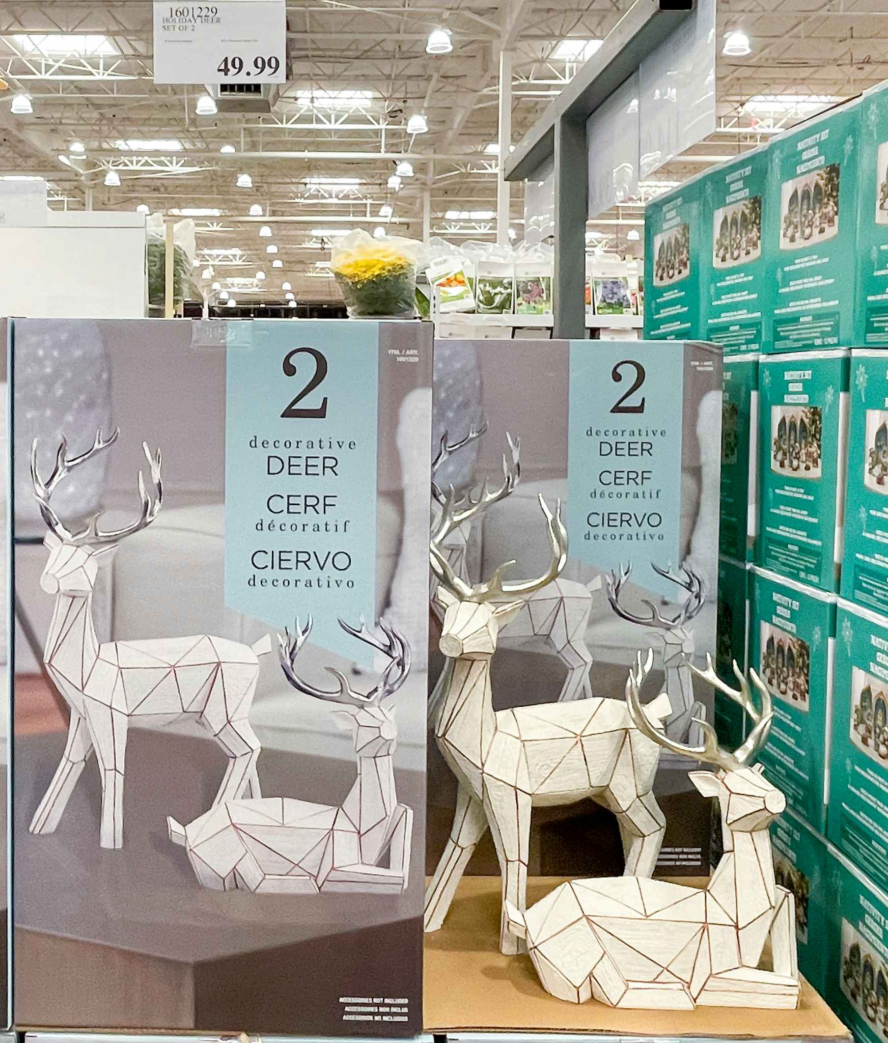 geometric deer set on display at Costco with sale sign