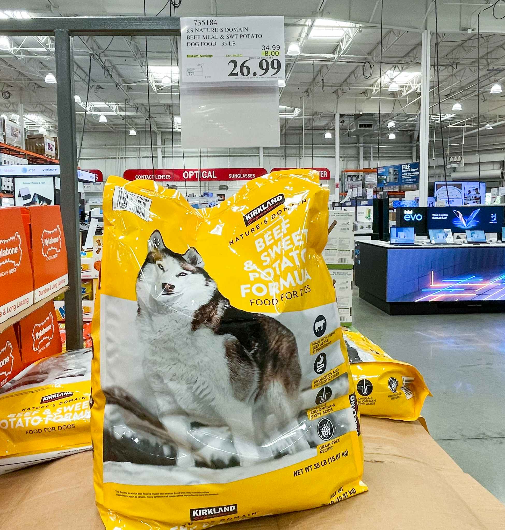 dog food with sale sign at costco