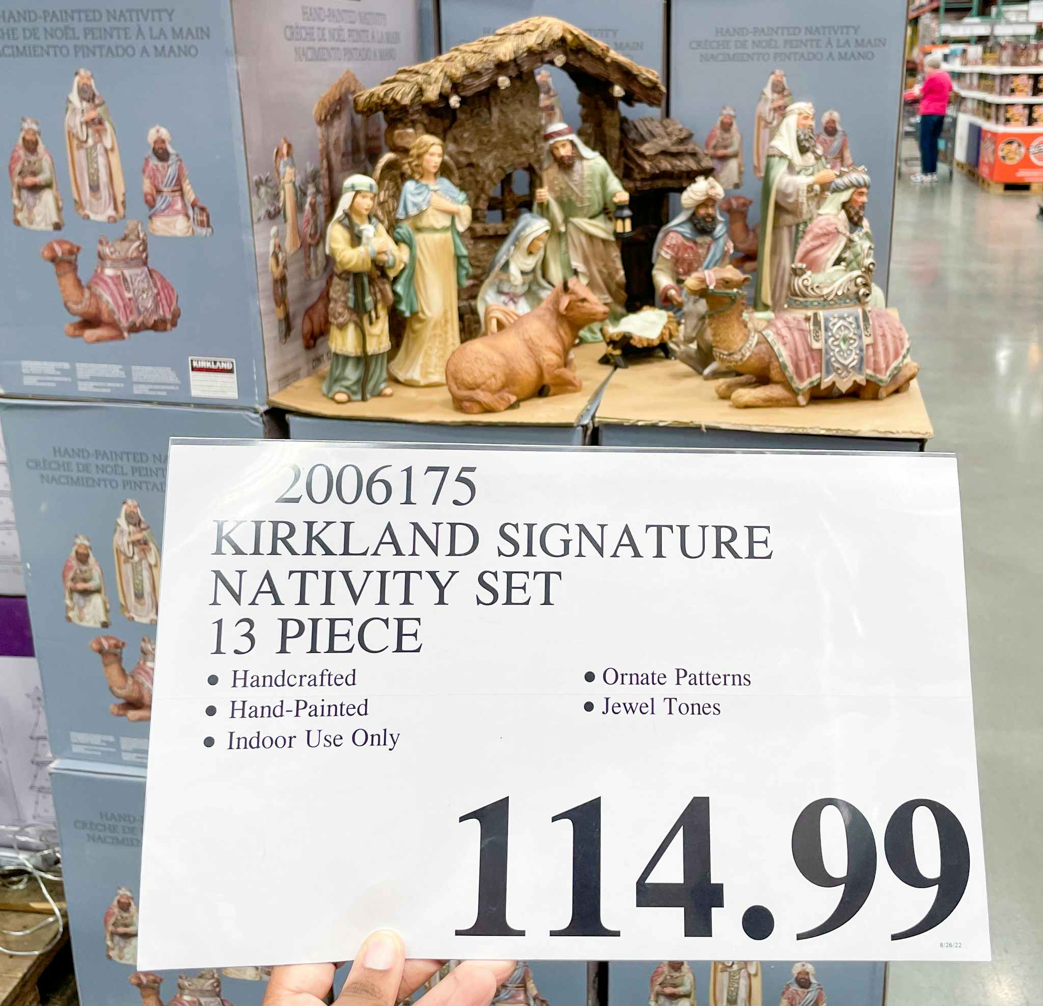 nativity set on display with sale sign at costco