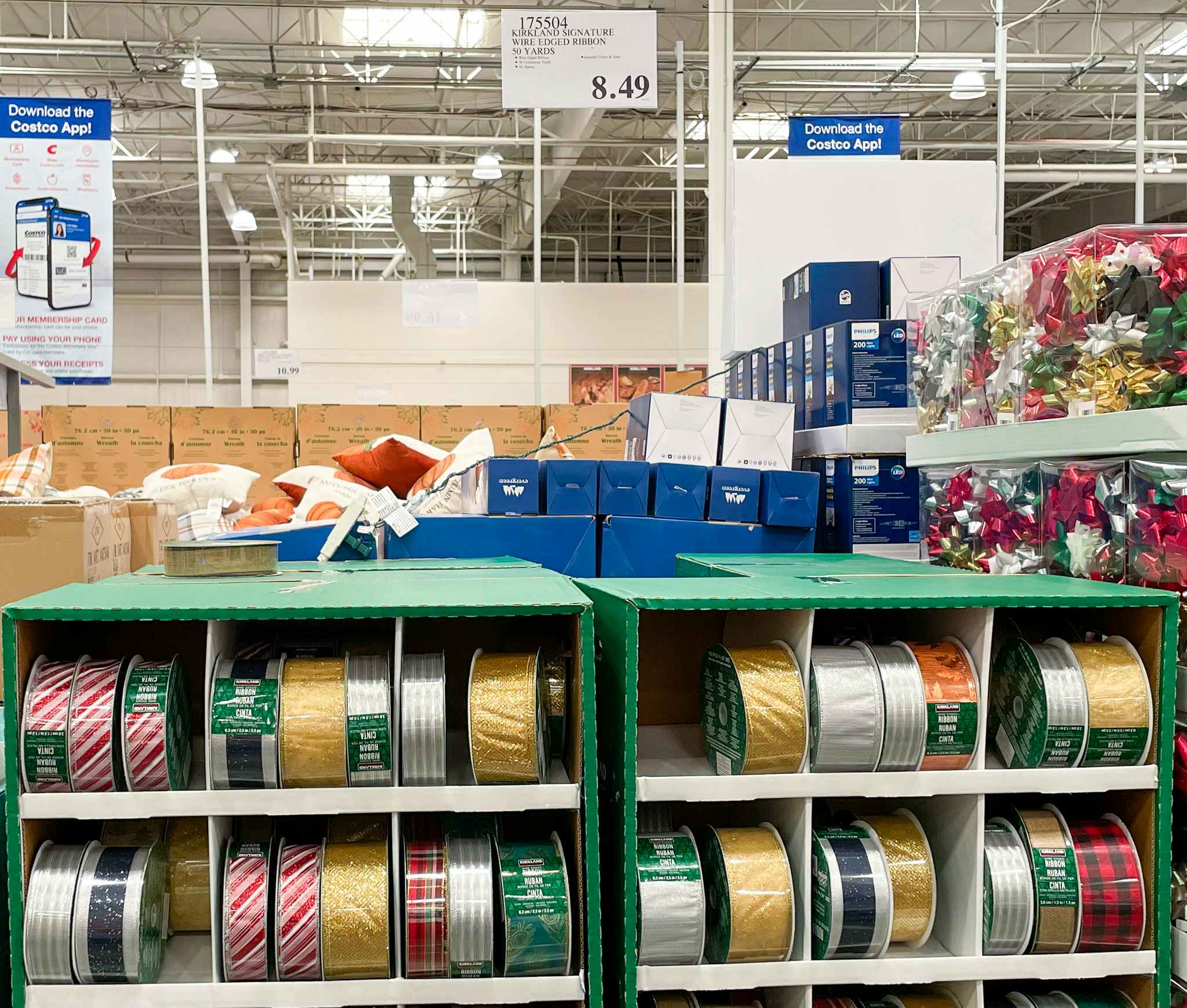 ribbons on display with sale sign at costco