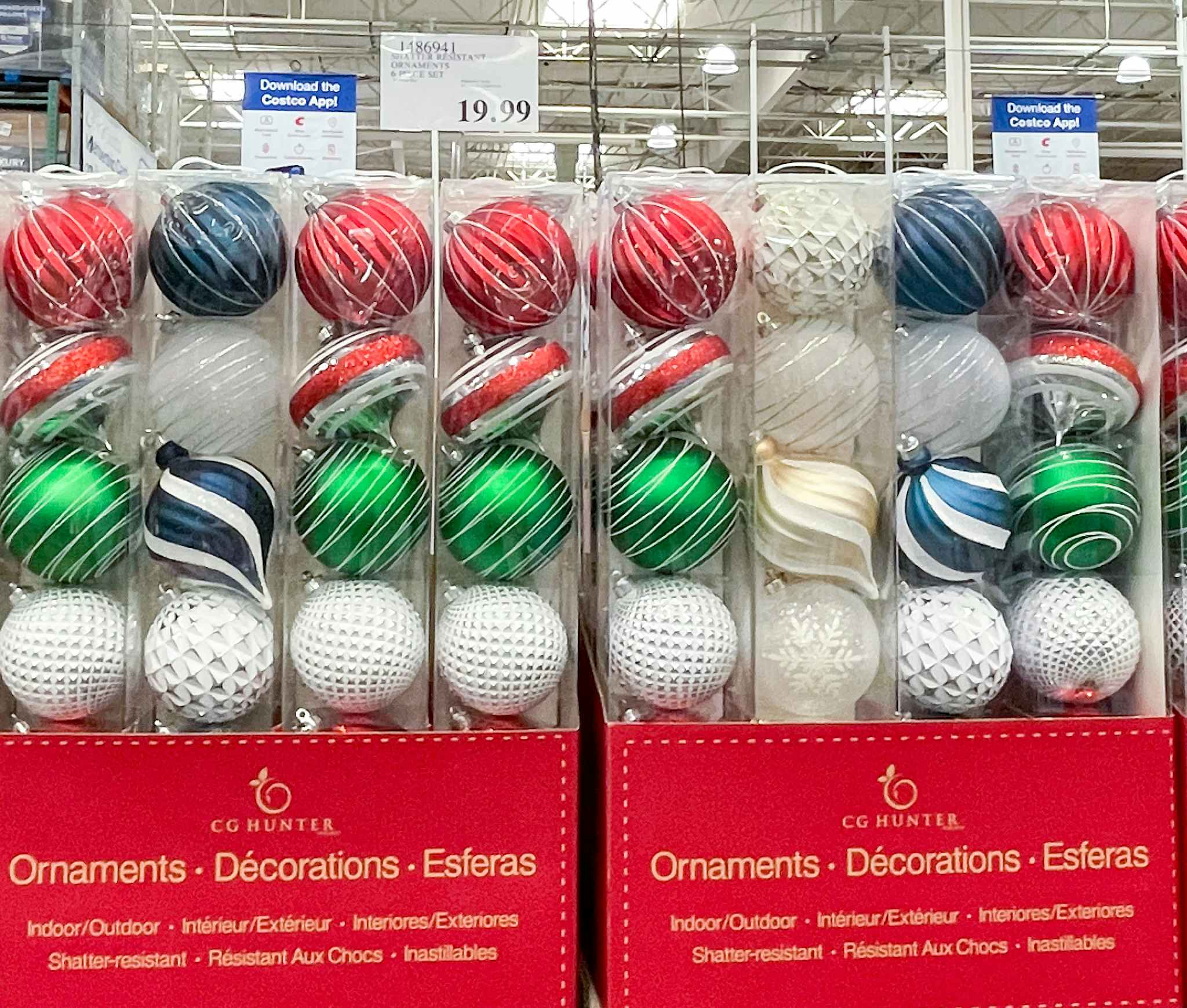 packaged ornaments with sale sign at costco