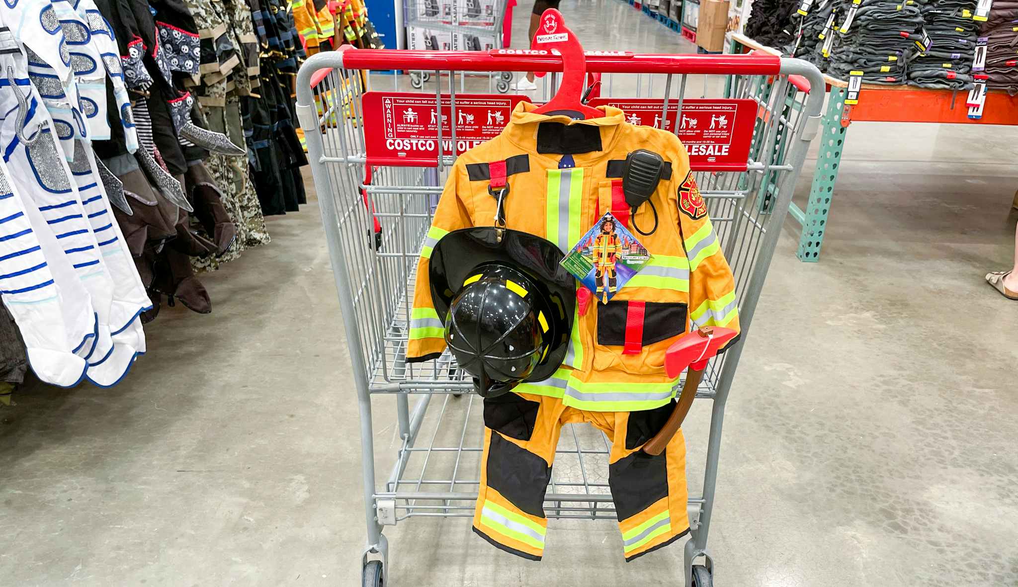 fire fighter costume on a cart at costco