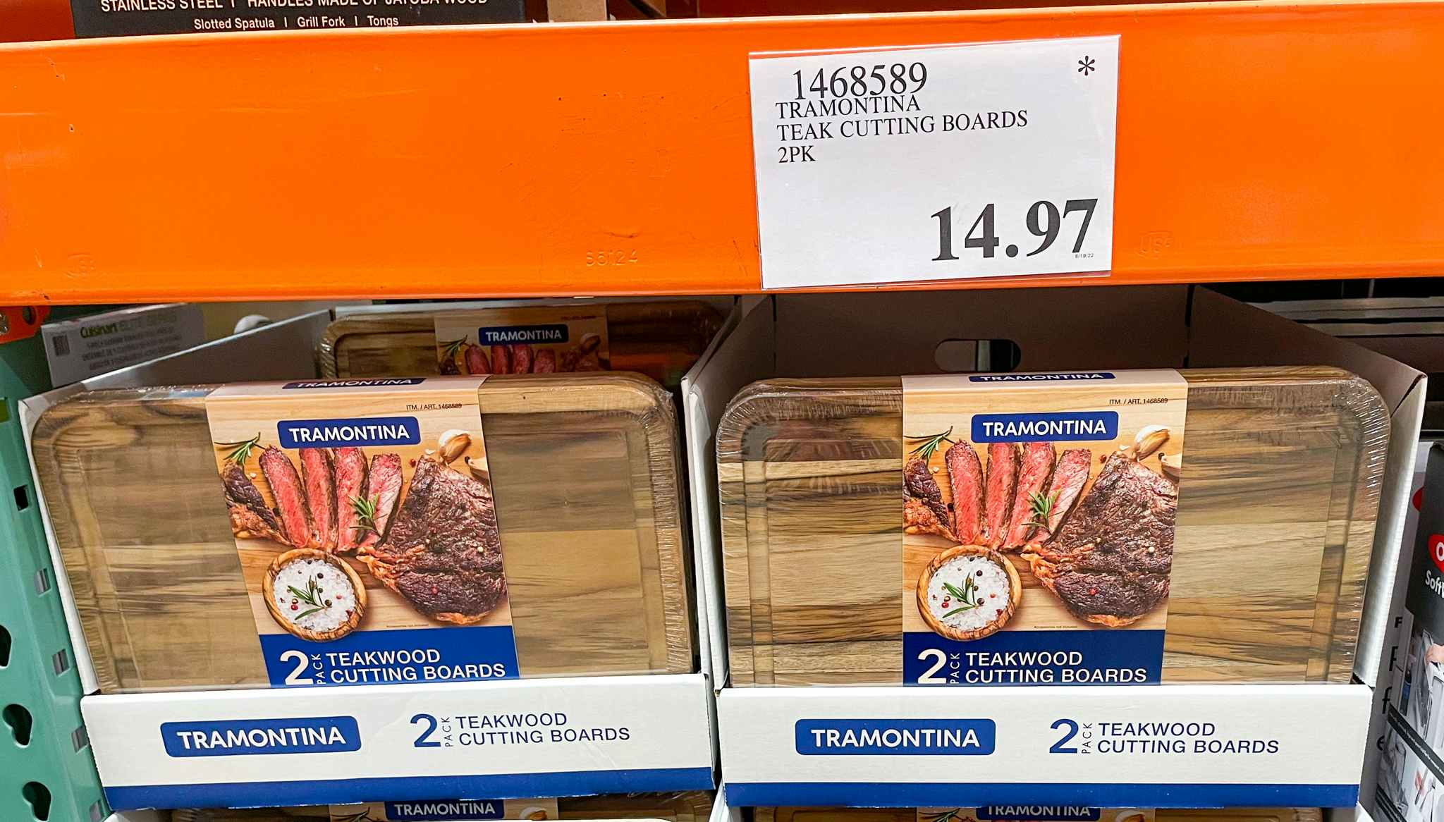 cutting boards with sale sign at costco
