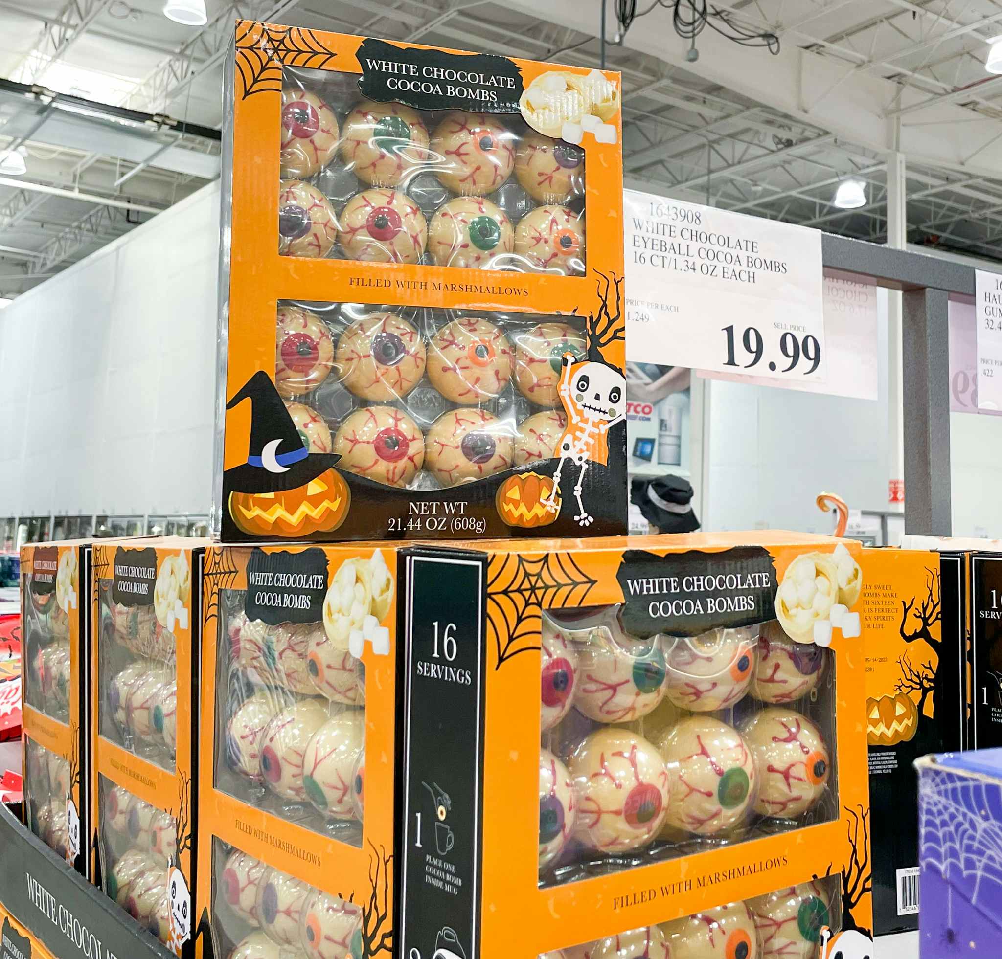 eyeball cocoa bombs on display with sale sign at costco