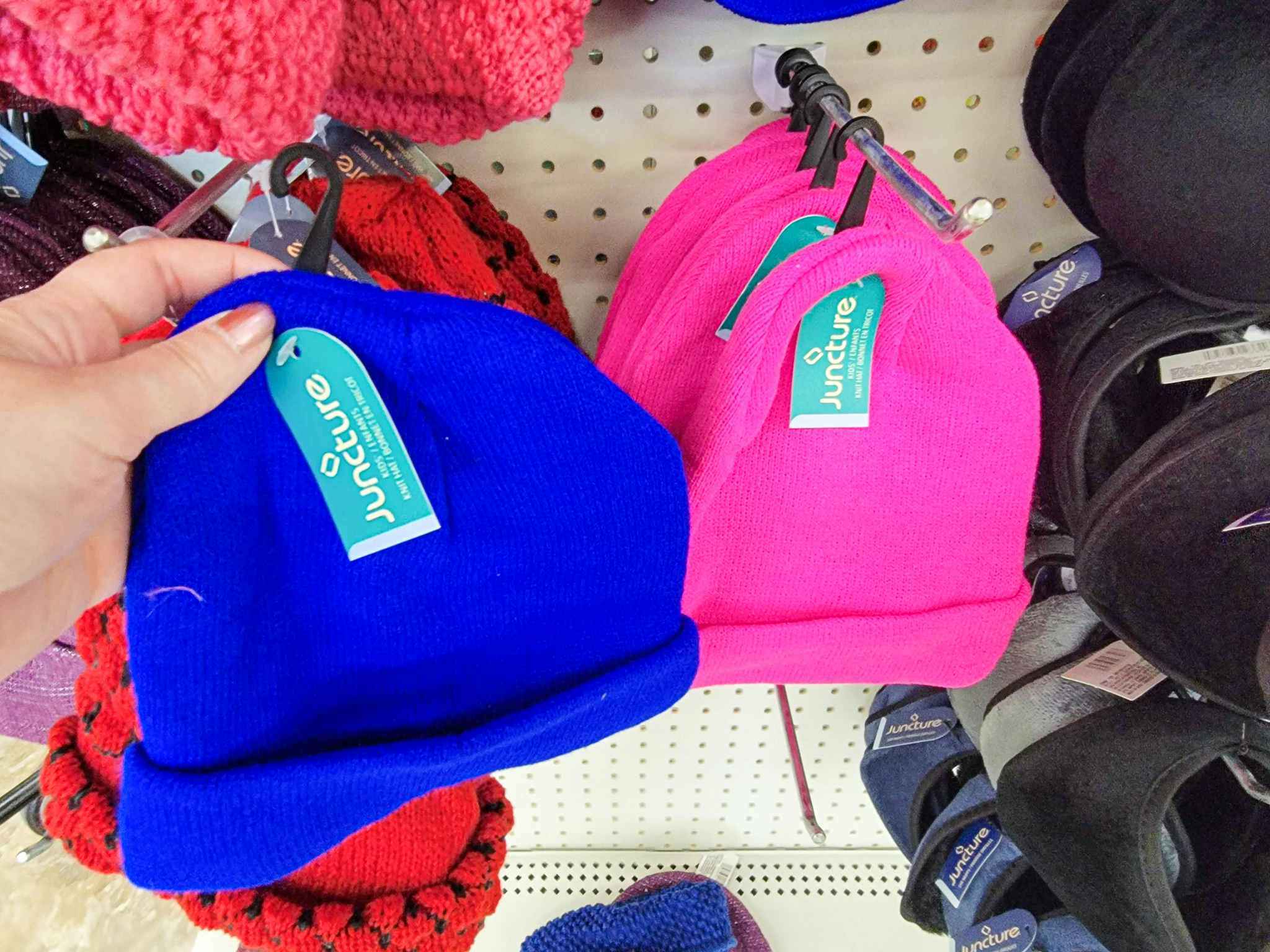 blue and pink fleece kids beanies