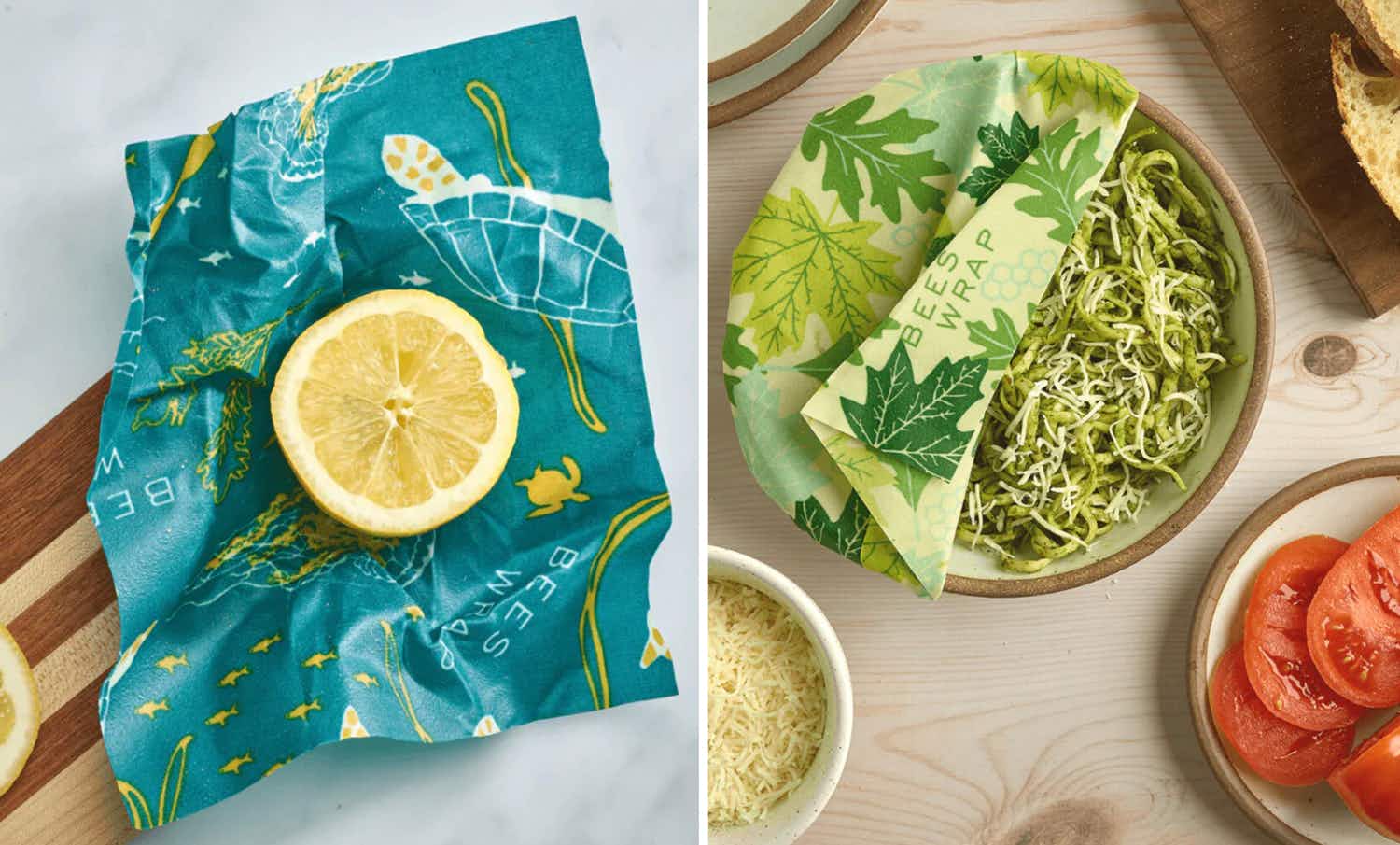 bees wrap reusable food products with lemon and pasta
