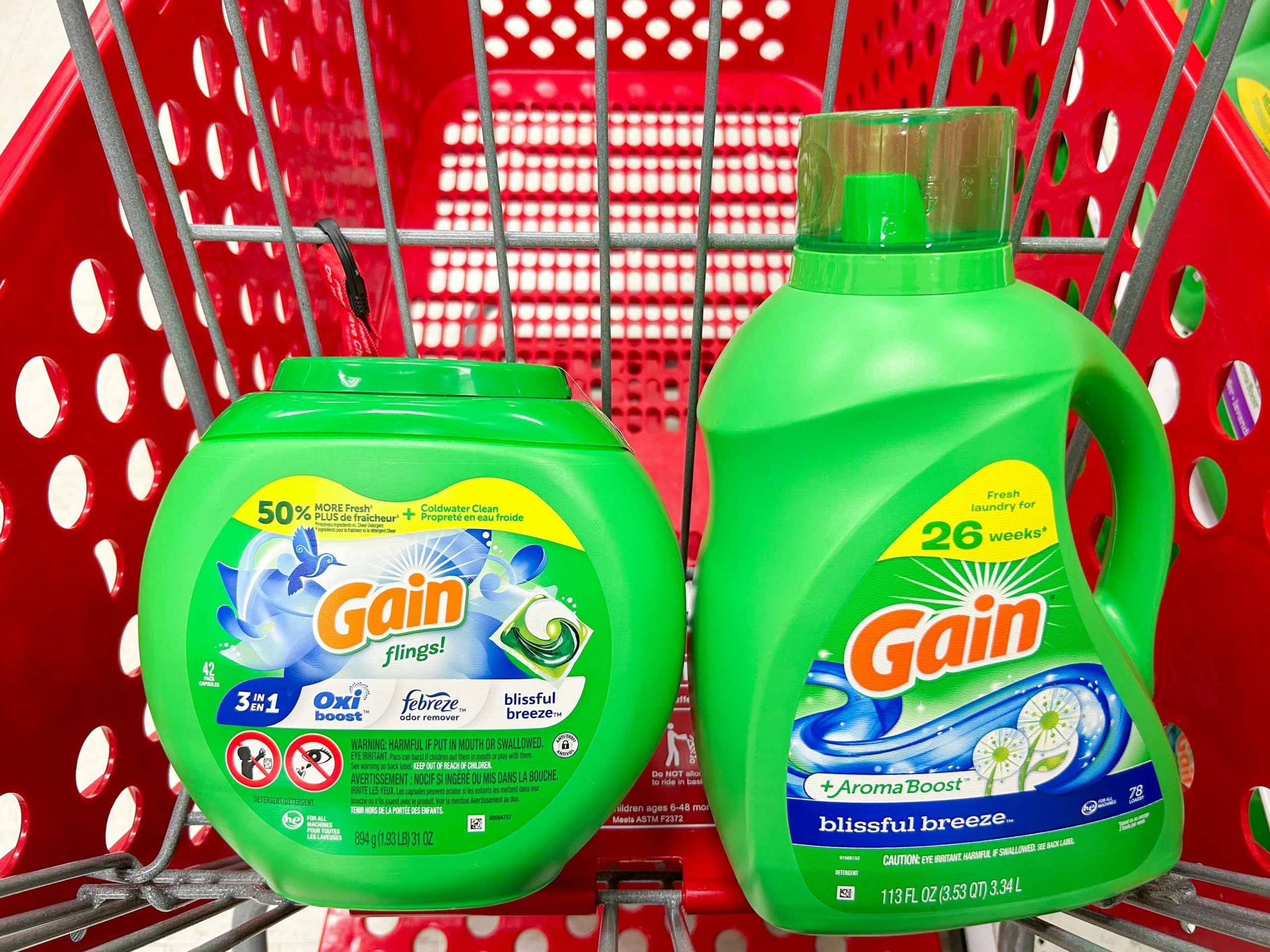 Gain detergent and flings in a Target shopping cart