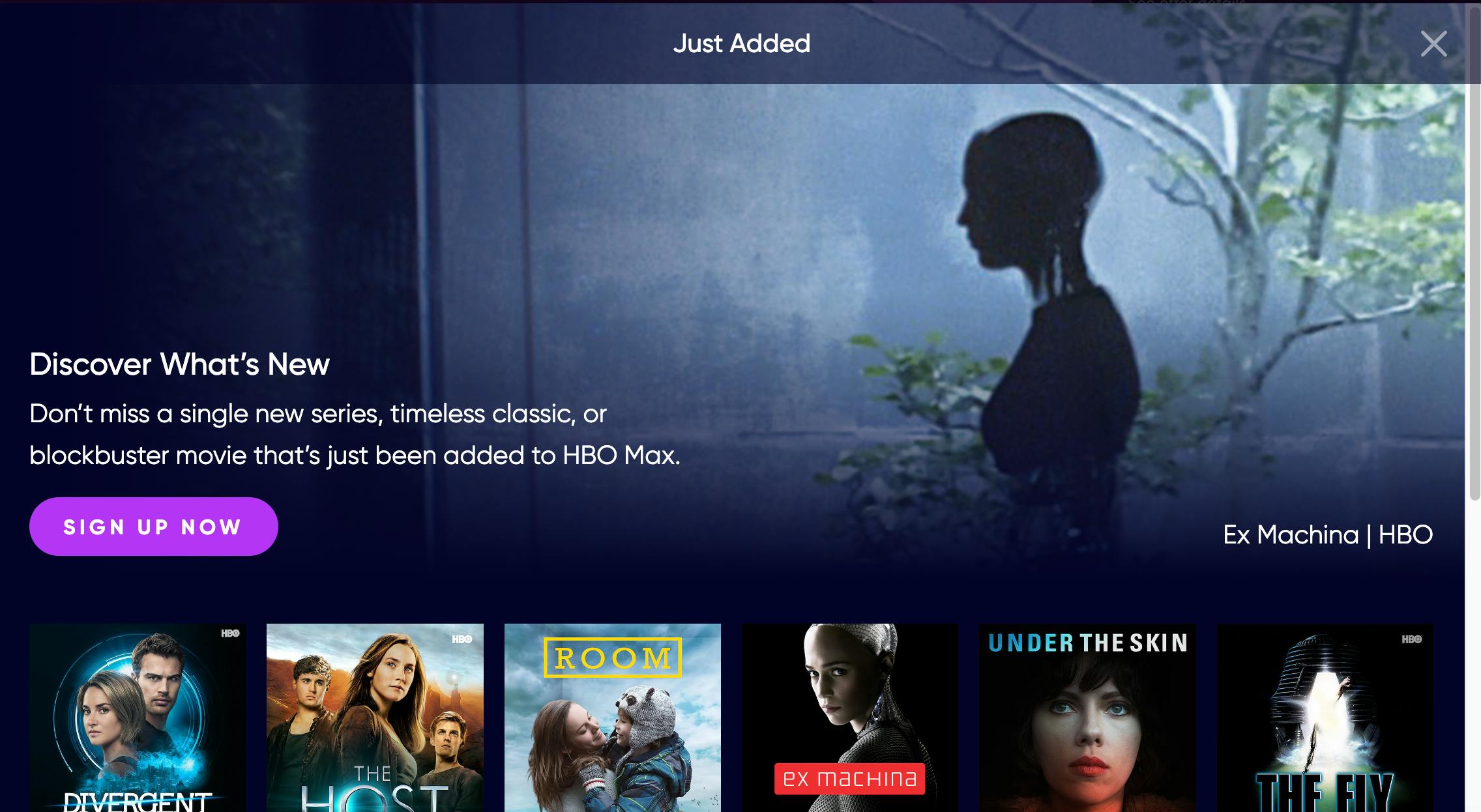 A screenshot of the HBO Max new releases page.