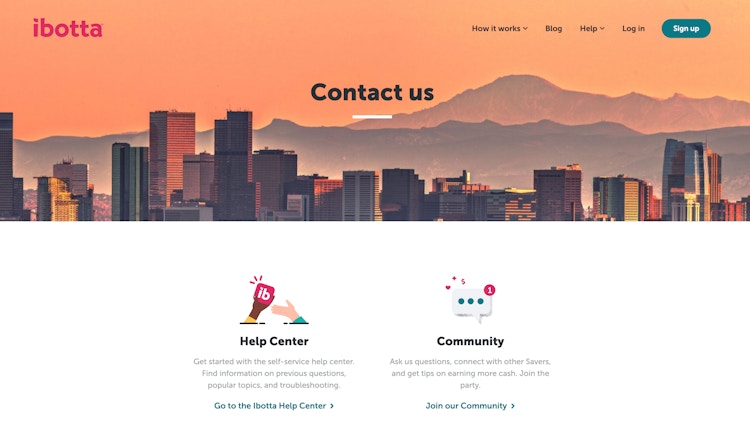 Ibotta contact page on their website.