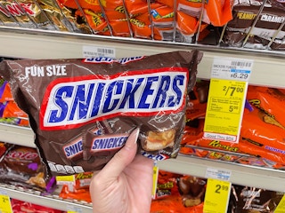 snickers fun size candy bars bag next to 2 for $7 cvs sales tag