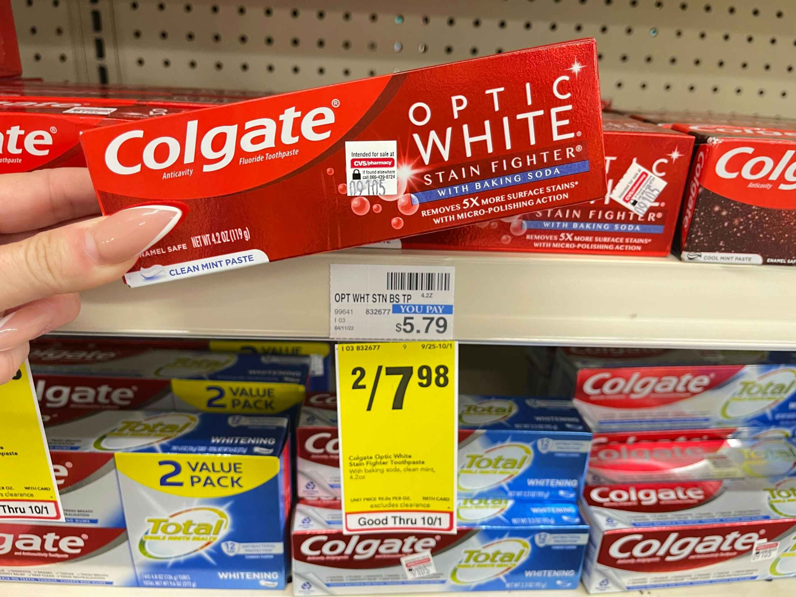 colate optic white above cvs two for $7.98 sales tag