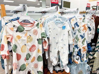 carters sleep & plays on hangers in store