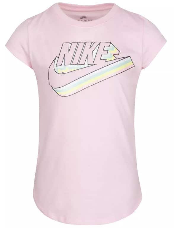 Nike Girls 4-6x Throwback Rainbow Stripe Logo Graphic Tee