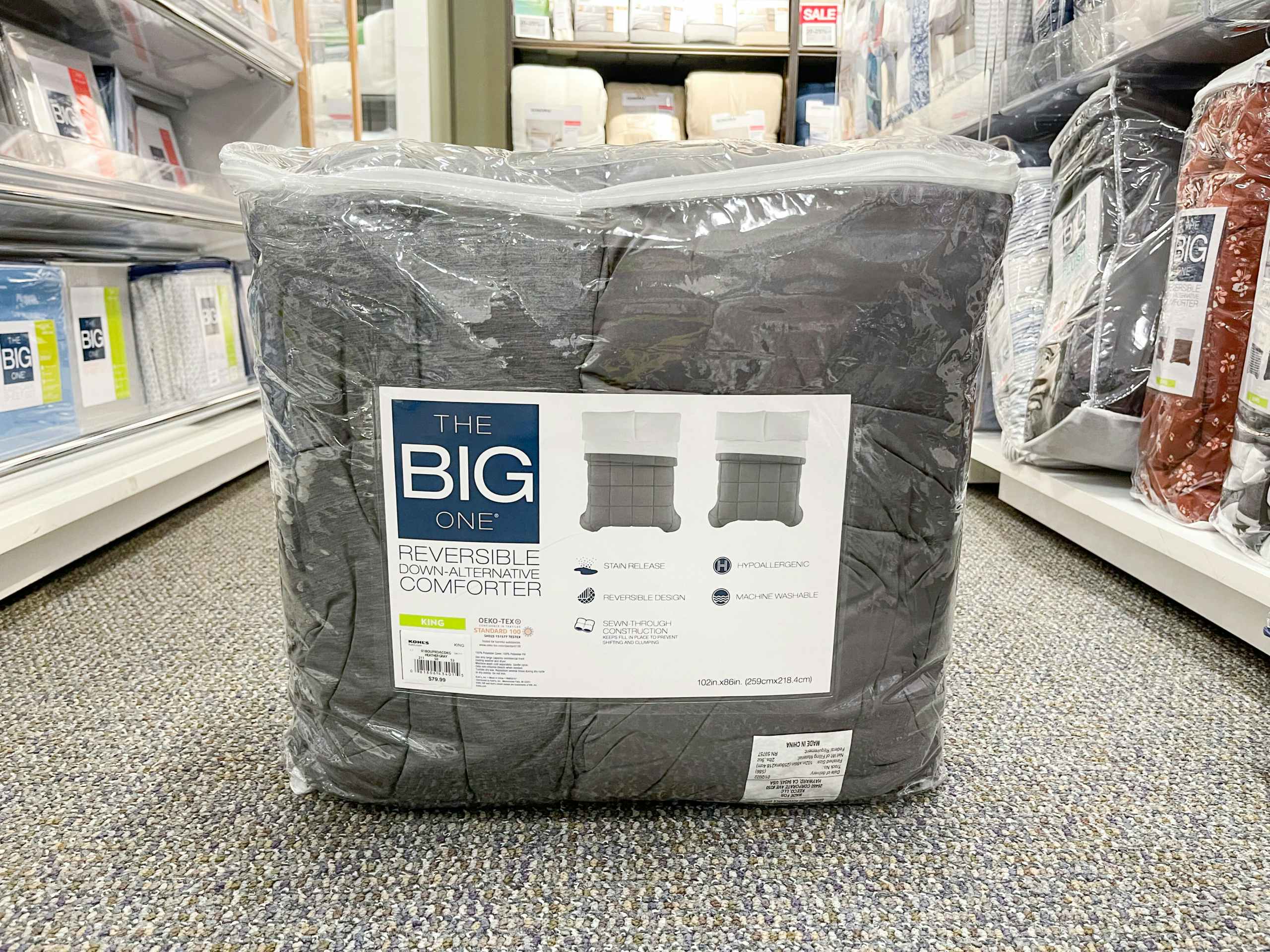 the big one down alternative comforter on floor in aisle at kohl's