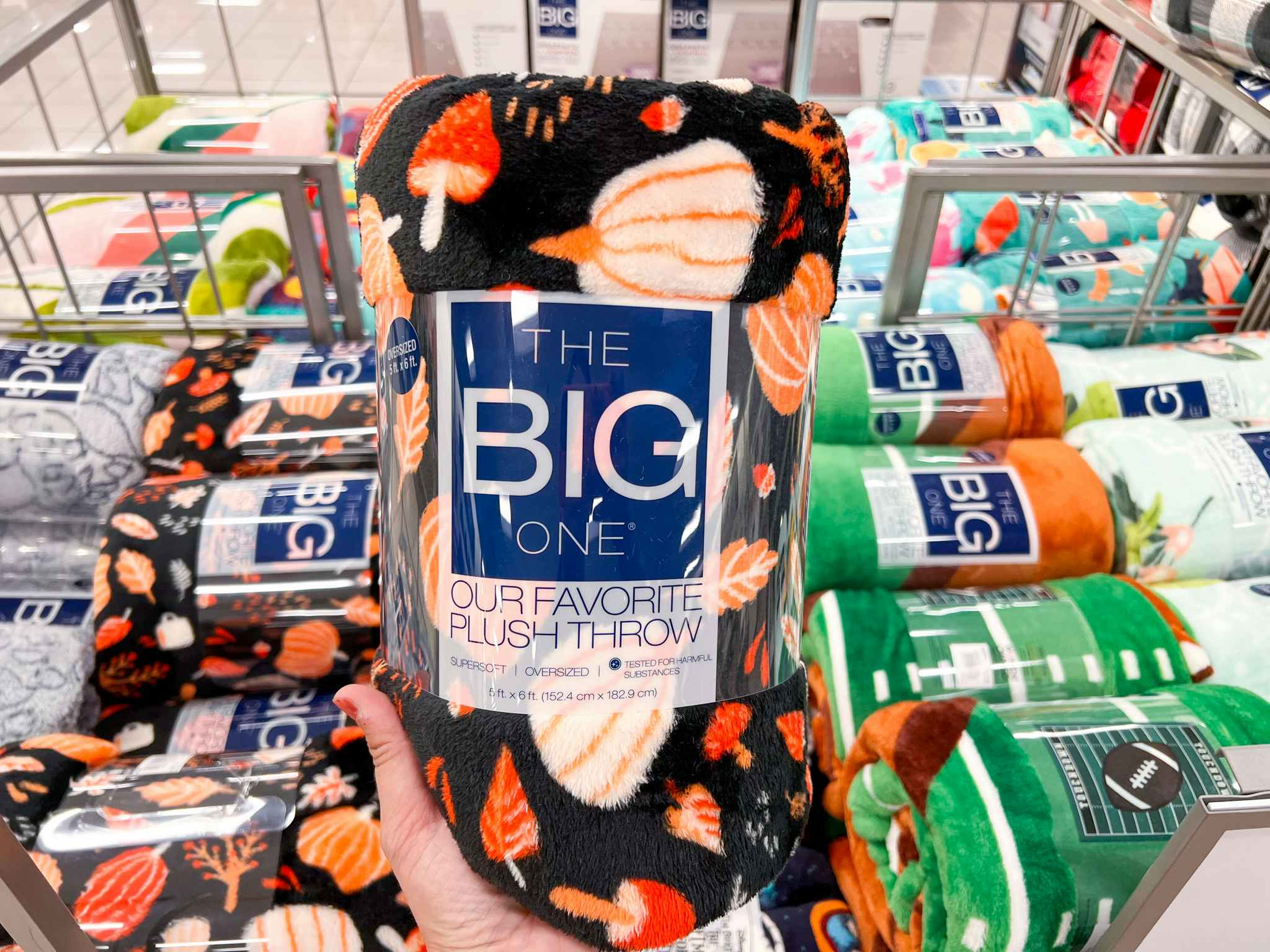 A person holding a Halloween The Big One Plush Throw Blanket in Kohls