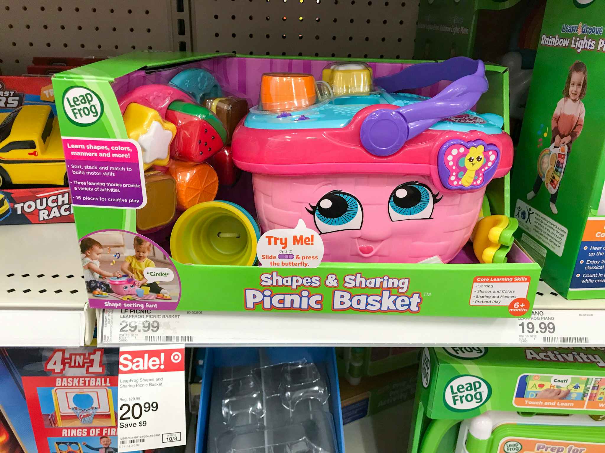 leapfrog shapes and sharing picnic basket on a target shelf