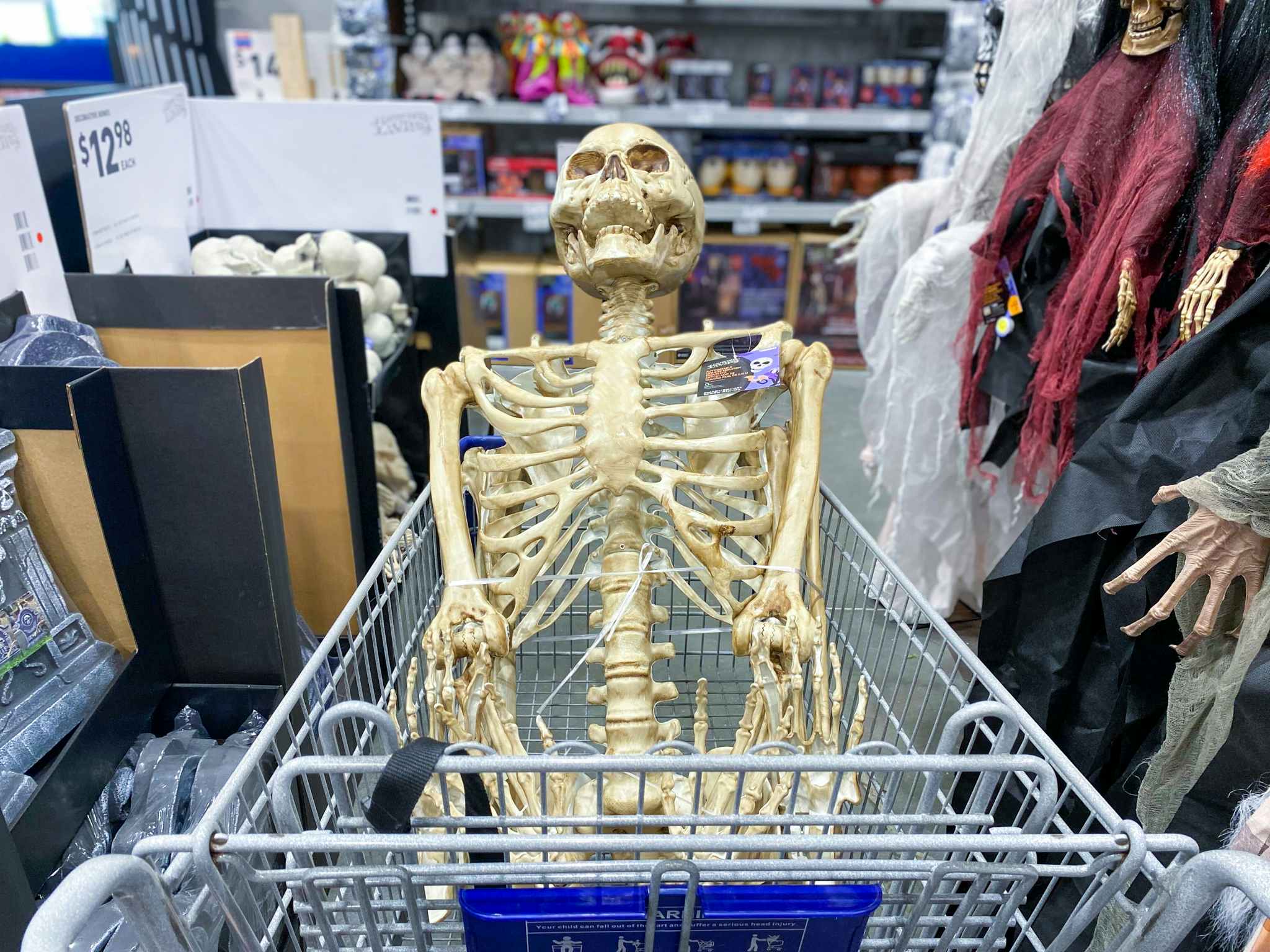 haunted living 7-foot poseable skeleton in lowes cart