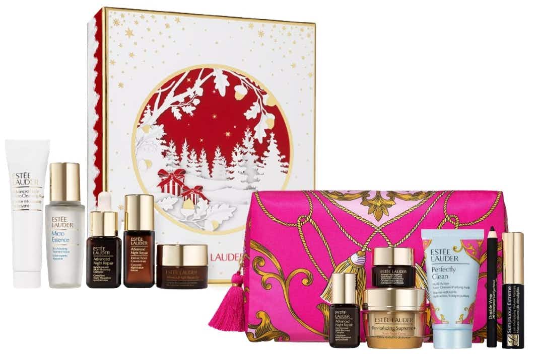 collage of two Estee Lauder gift sets from macy's 