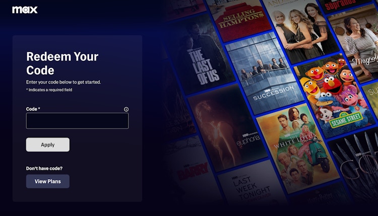 Screenshot of the page where you put in promo codes for the Max streaming service 